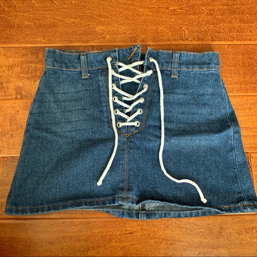 Forever 21 Blue Tie Up Denim Skirt - Picture 1 of 3